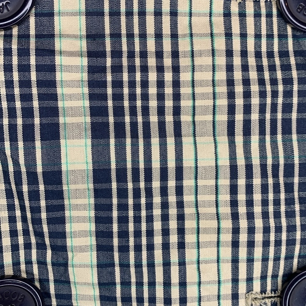 Jacob Beige Navy Plaid Trench Coat women’s extra small Buckles Buttons Classy - Picture 11 of 13